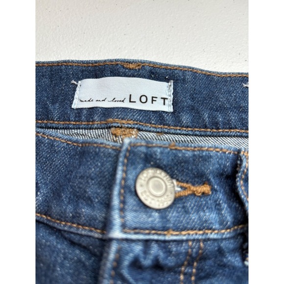 LOFT Denim Bermuda Shorts Frayed Hem Cuffed Dark Wash Womens Size 26 - Picture 2 of 6